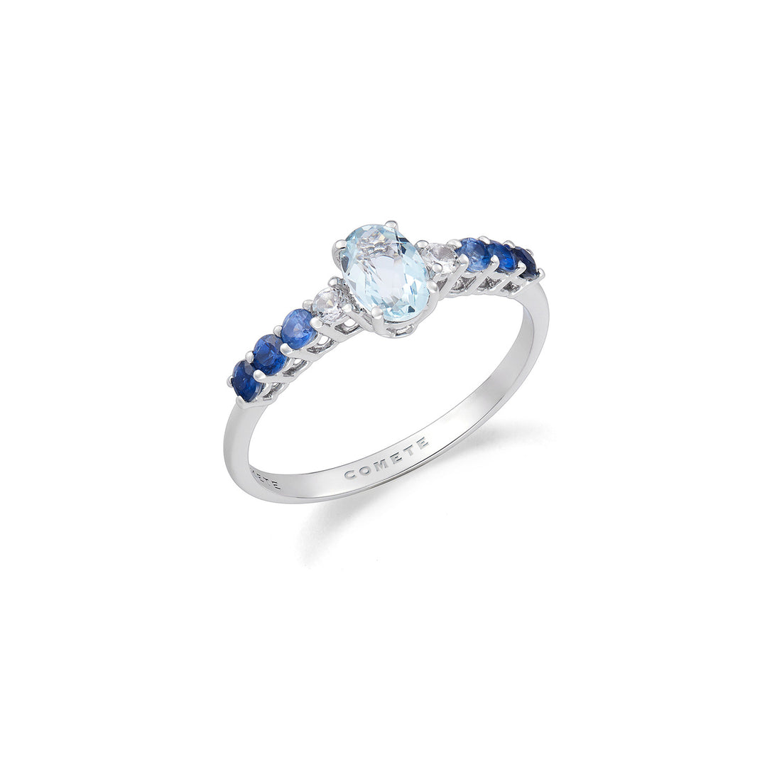 Comets 750‰ Gold Ring. Gradé sapphires and oval aquamarine ANQ345