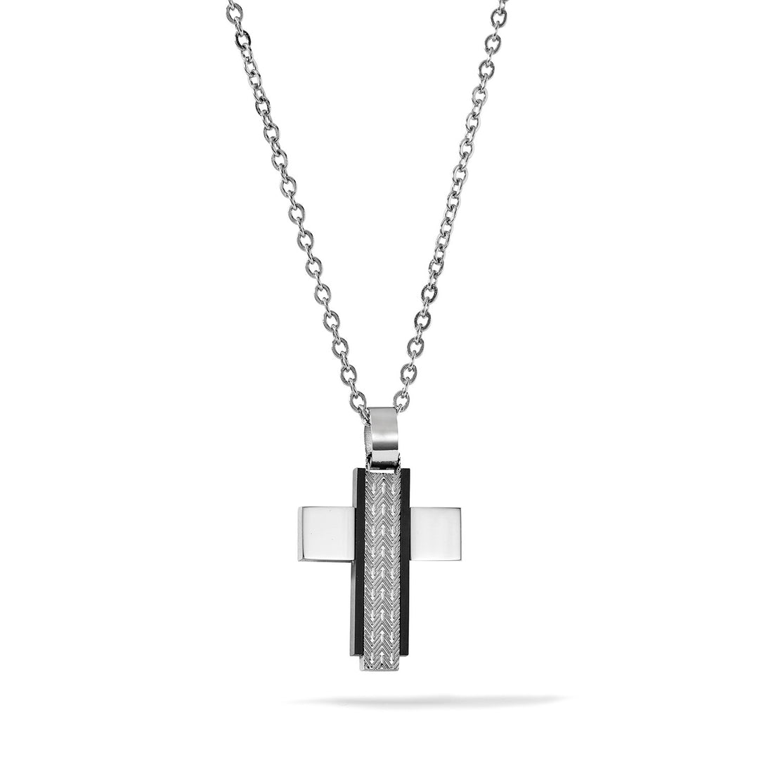 Comete ketting met kruis in staal en zwart PVD UGL756