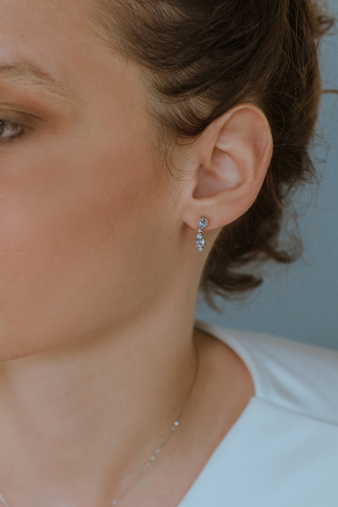 Comete Gold Earrings with Diamonds and Aquamarine Drop ORQ262