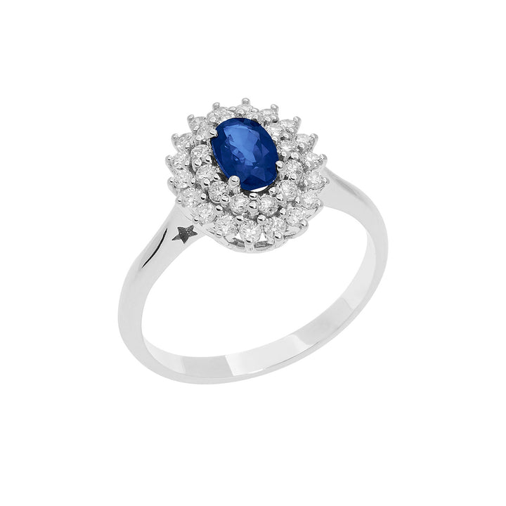 Comete gouden ring met diamanten en ovale blauwe saffier ANB2621