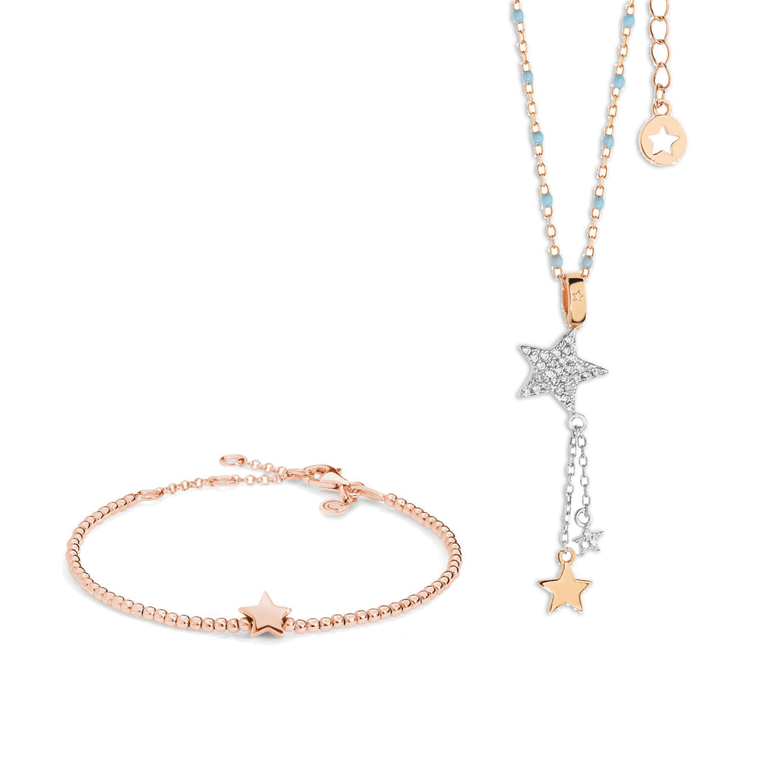 Comete-Halskette und Sternarmband in Rosésilber KIT228153