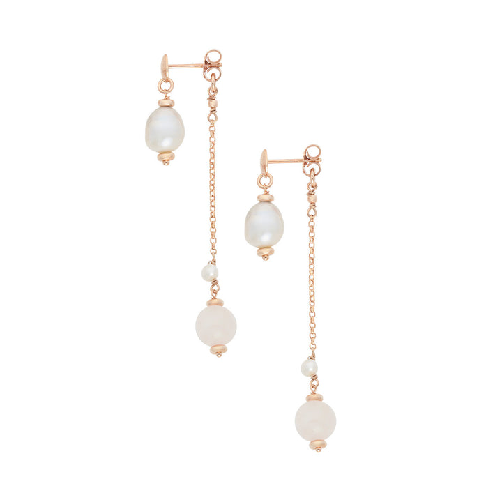 Comete Earrings in 925‰ Silver with Acquadolce Pearls and Rose Quartz ORA227