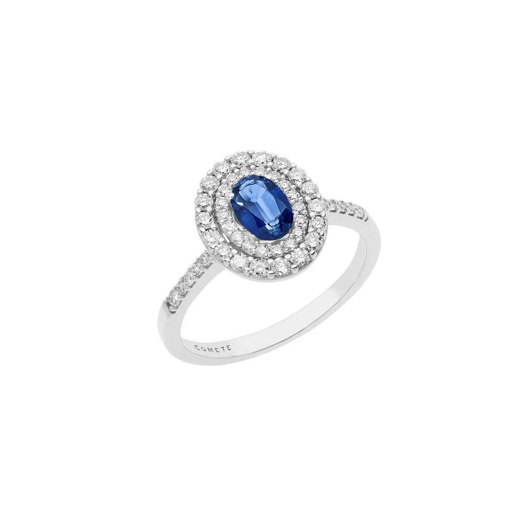 Comete-ring in goud, diamanten en ovale blauwe saffier ANB2419