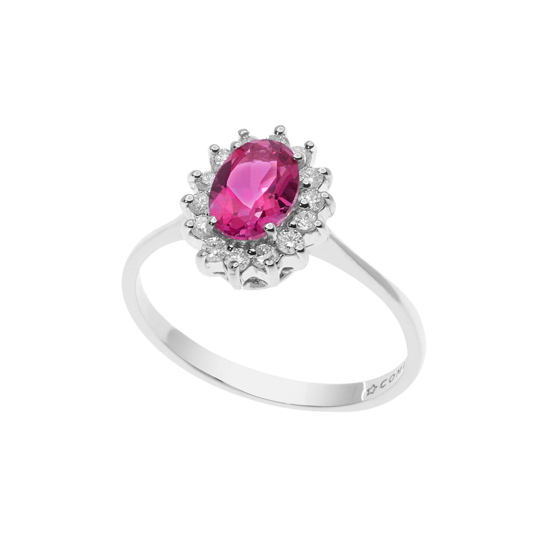 Comete Gold Ring with Diamonds and Pink Topaz oval ANB2593