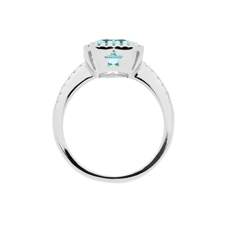 Comete Gold Ring with Diamonds and Octagonal Aquamarine ANQ339