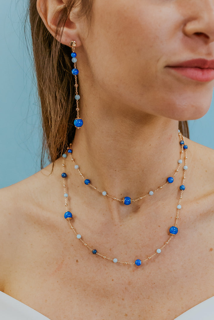 Comete Necklace 925‰ Silver with Aquamarine, Lapis, colored Quartz GLA268