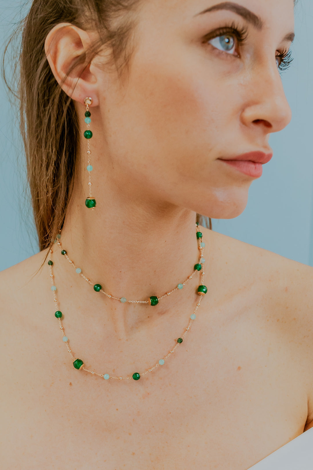 Comete 925‰ Silver Necklace with colored Agate, Jade and Quartz GLA270