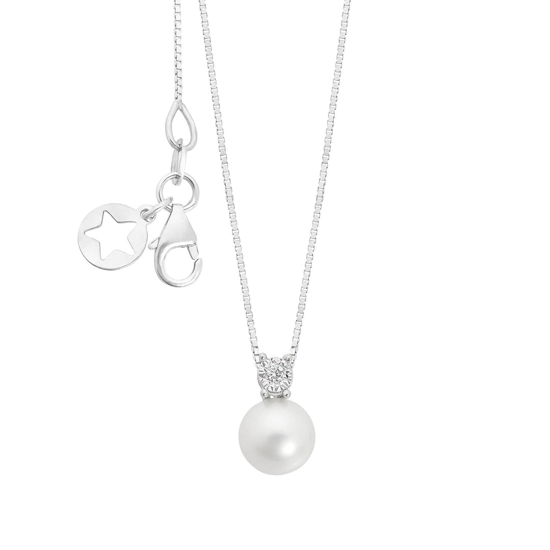 Comete-Halskette aus 375‰ Weißgold mit weißem Diamant und Zuchtperle KGLP002