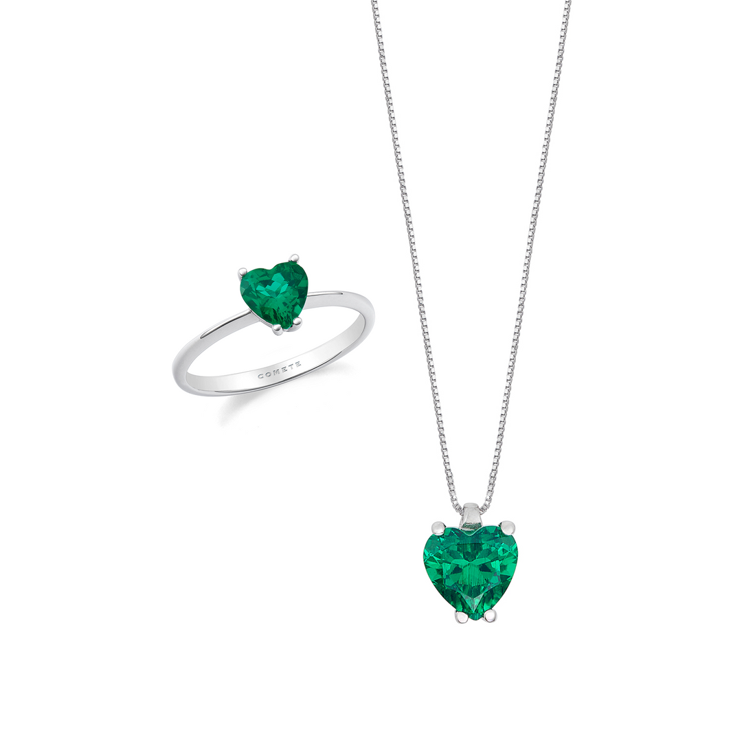 Comete ketting en ring van 750‰ goud en smaragdgroen hart KIT16612691