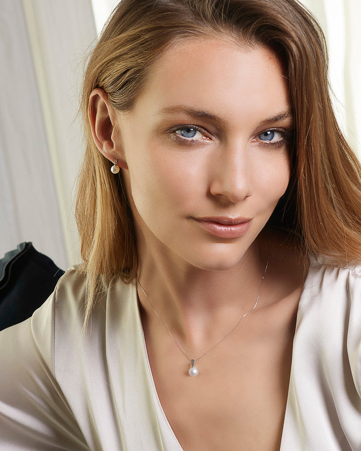 Comete Earrings with Pearl and White Diamonds ORP758