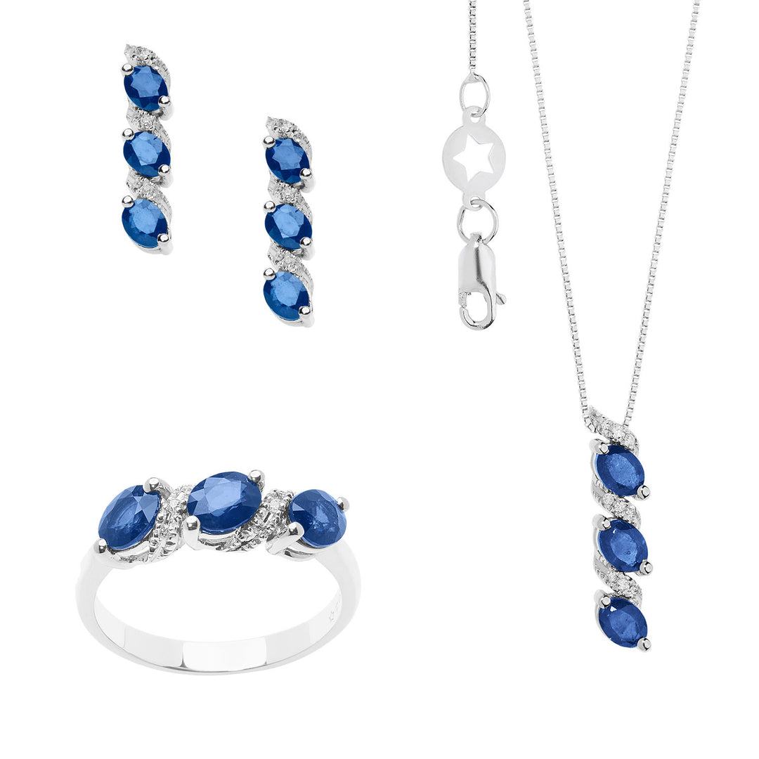 Comete Halskette, Ring und Ohrringe Trilogie mit Saphiren und Diamanten Vittoria Collection KIT163726681088