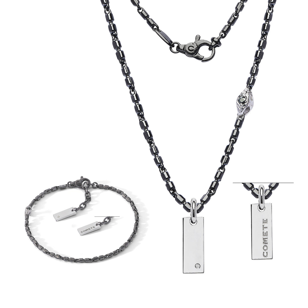 Comete Halskette und Armband aus brüniertem und poliertem Silber, Diamant, schwarzen Spinellen KIT7531261