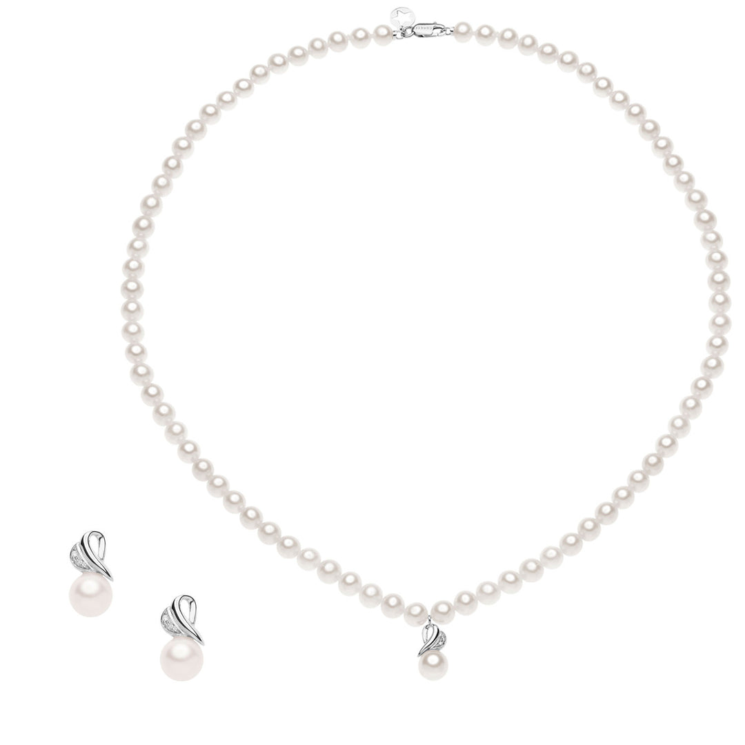 Comete oorbellen en pareldraadketting met parel en diamanten KIT374761