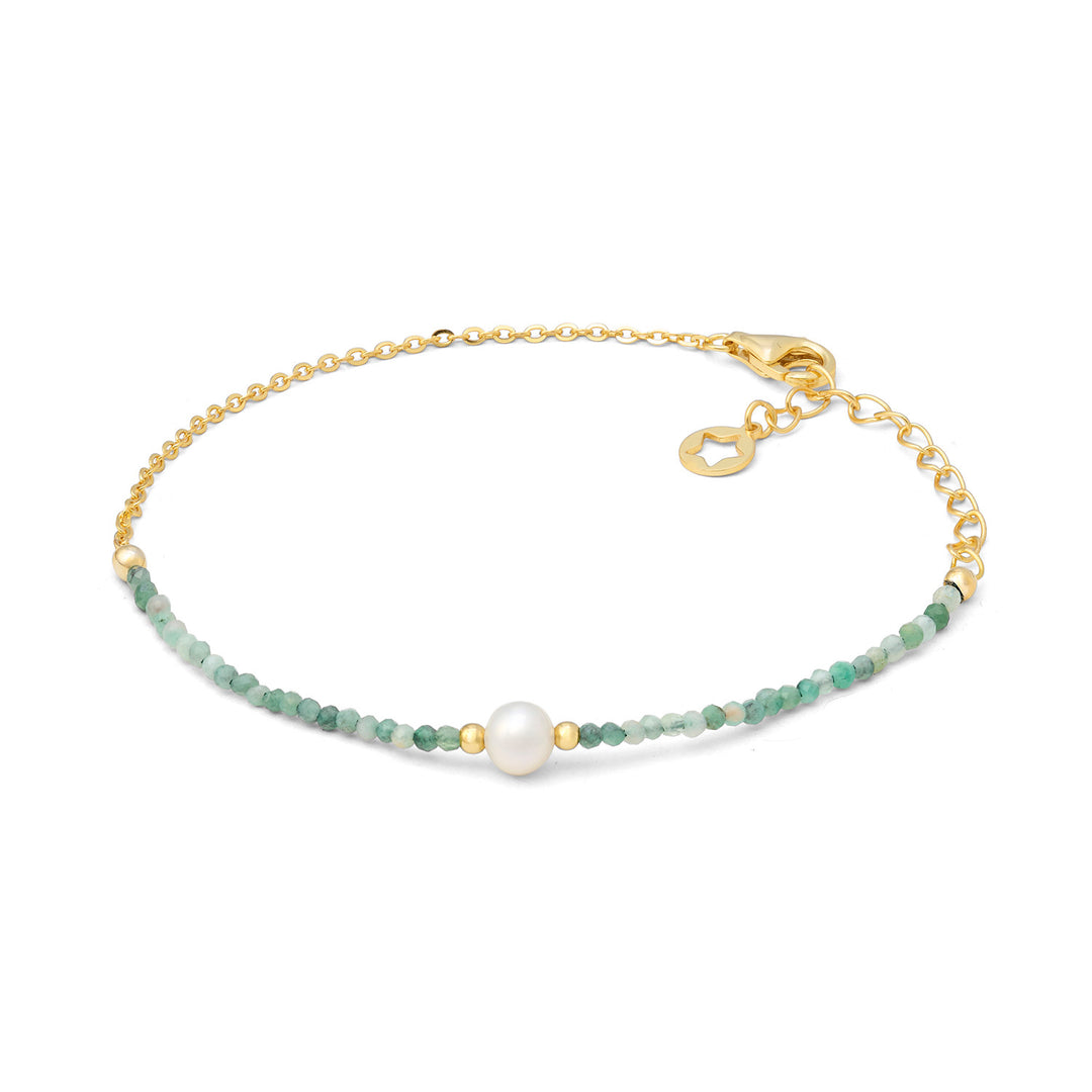 Comete Bracelet in 925‰ gold-plated silver with emerald root and pearl BRA289