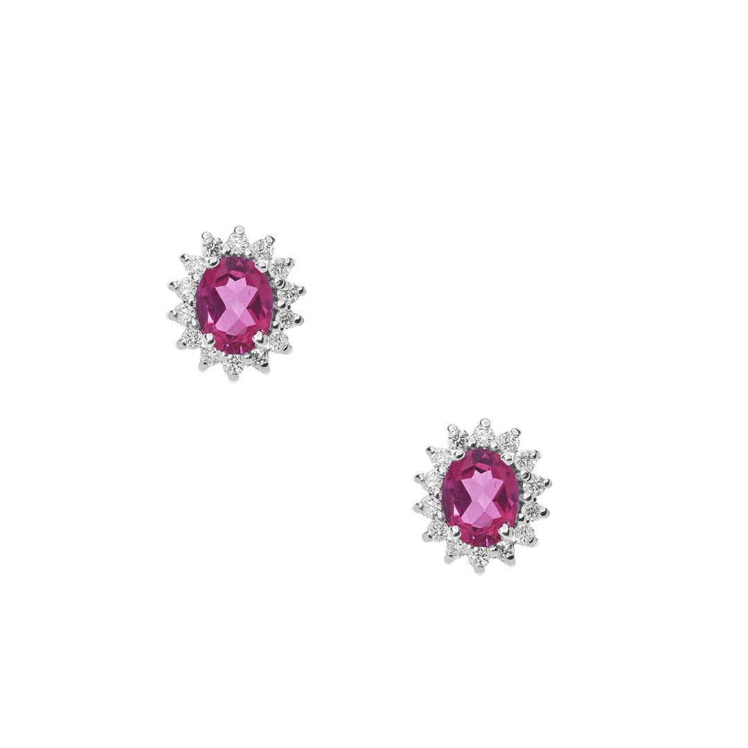 Comete Oval Gold Earrings with Diamonds and Pink Topazes ORB1039
