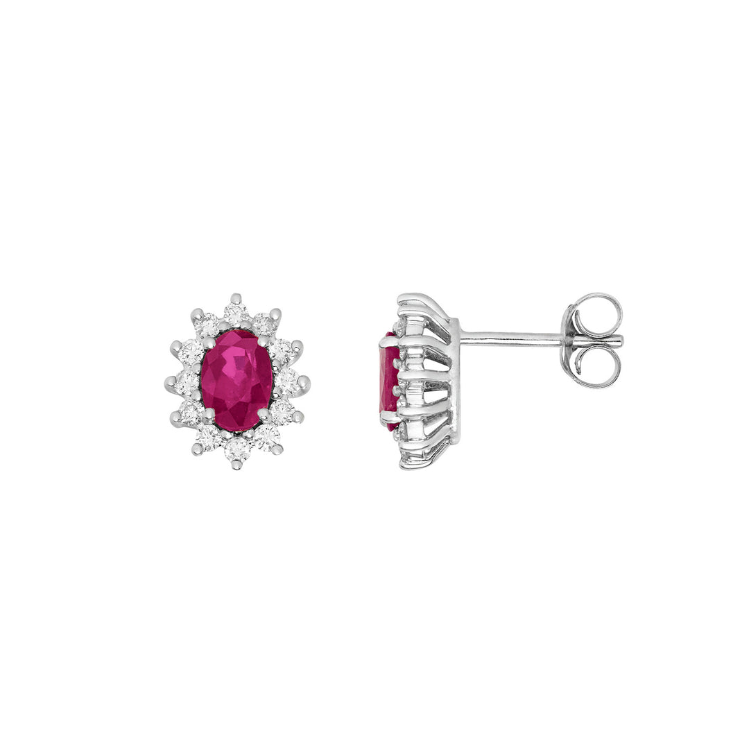 Comete Oorbellen in witgoud met diamanten en ovale robijnen ORB1153