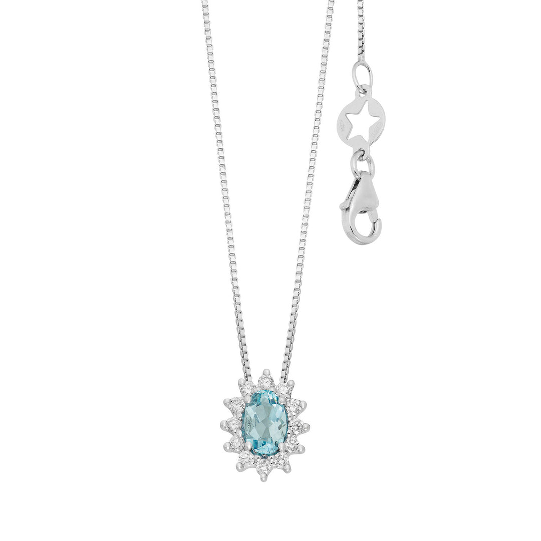 Comete-Halskette aus Weißgold mit Diamanten und ovalem Aquamarin GLQ321