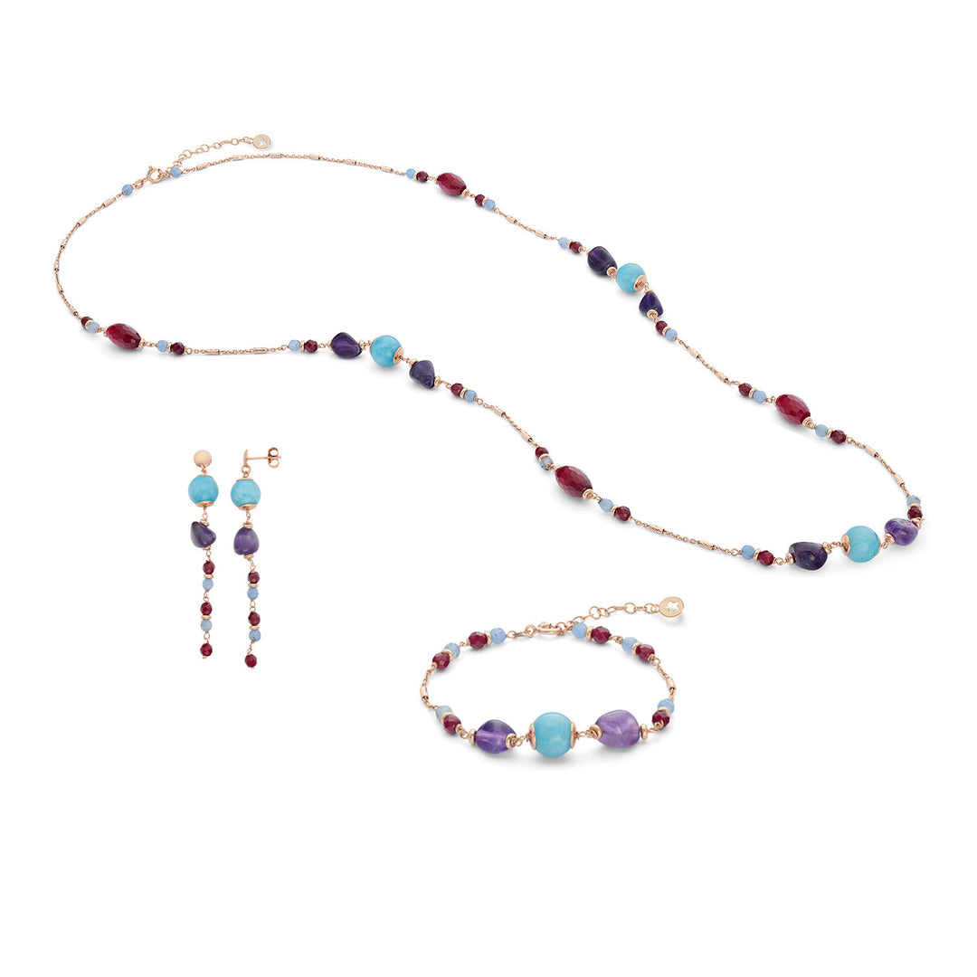 Comete Armband, Halskette und Ohrringe 925‰ Silber mit farbigem Amethyst, Jade und Achat KIT274224274