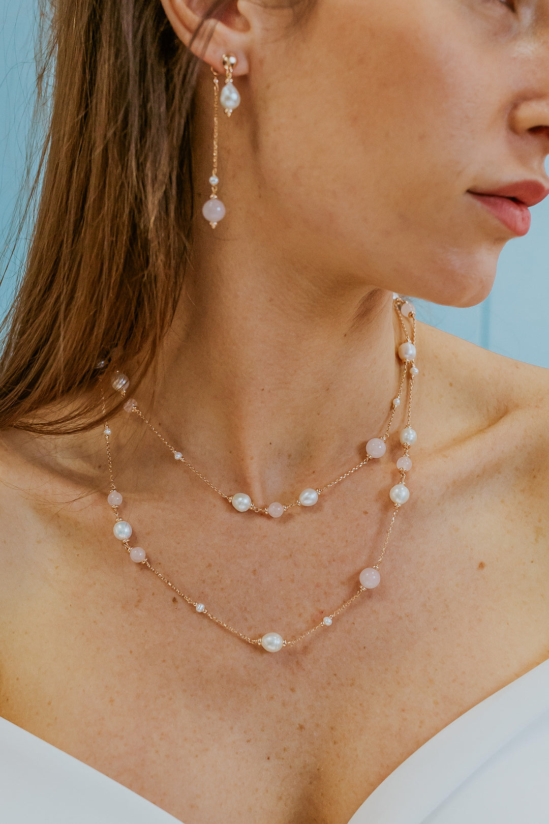 Comete 925‰ Silver Necklace with Acquadolce Pearls and Rose Quartz GLA280