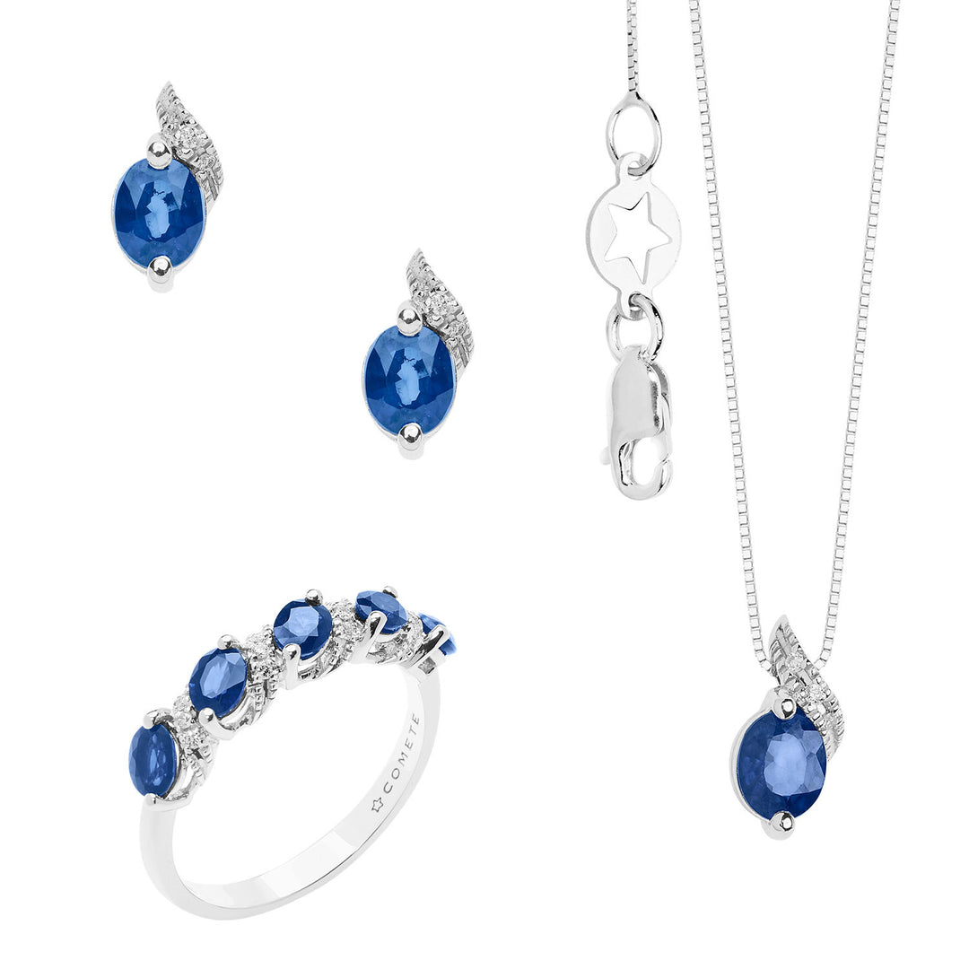 Comete ketting, ring en oorbellen met saffier en diamanten Vittoria Collection KIT163526661086