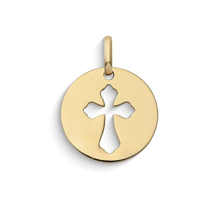 Comete Round pendant with cross in 375‰ yellow gold KCOB035