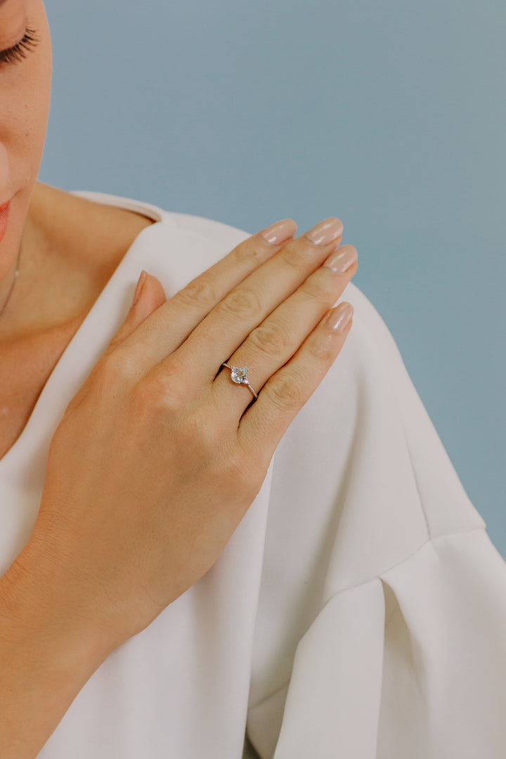 Comete Gold Ring with Diamonds and Aquamarine Drop ANQ307