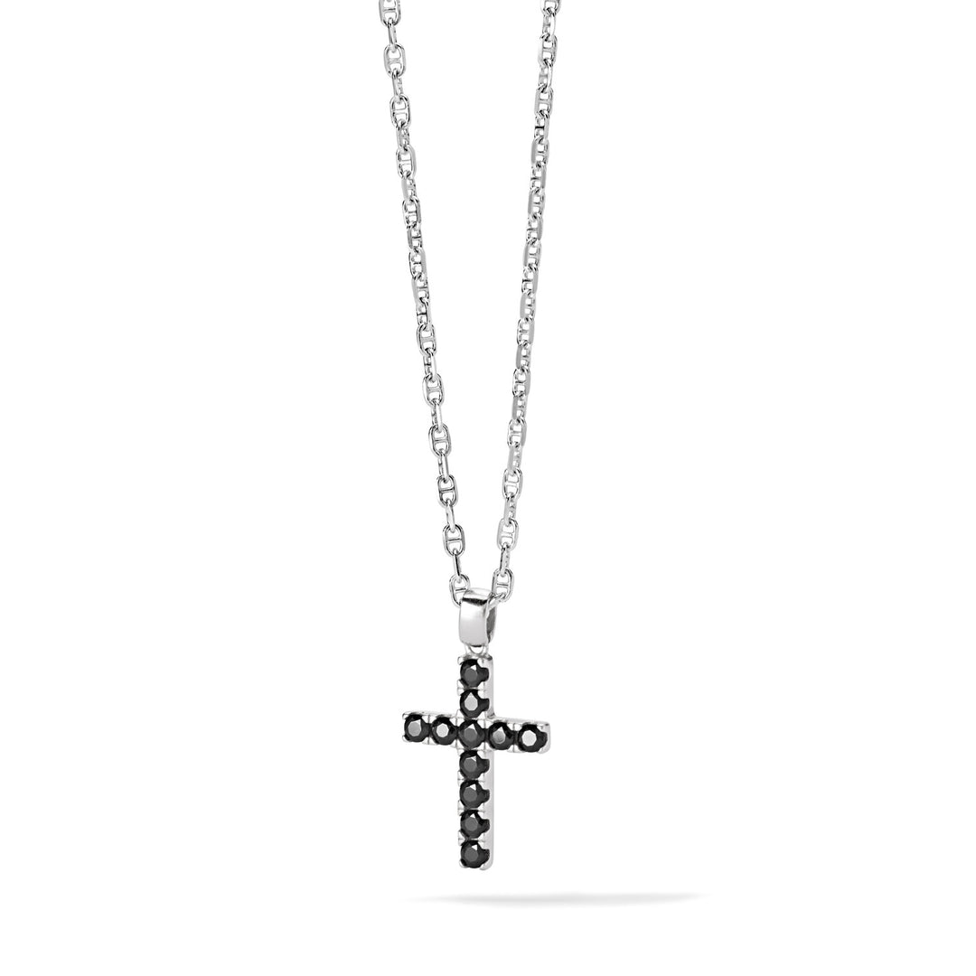 Comete Cross Necklace in Silver and black zircons UGL687