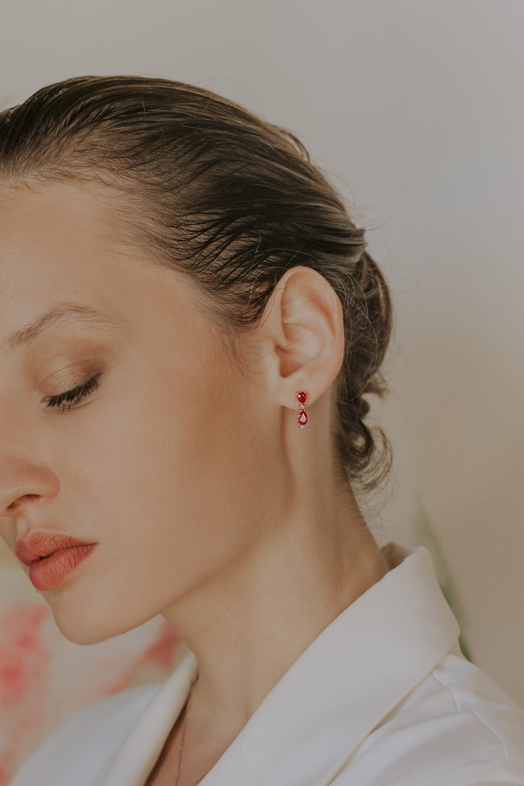 Comete Earrings in Rose Gold Diamonds and Rubies Drop ORB1061