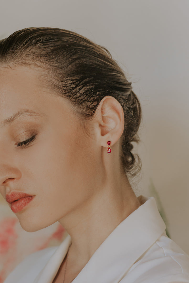 Comete Earrings in Rose Gold Diamonds and Rubies Drop ORB1061