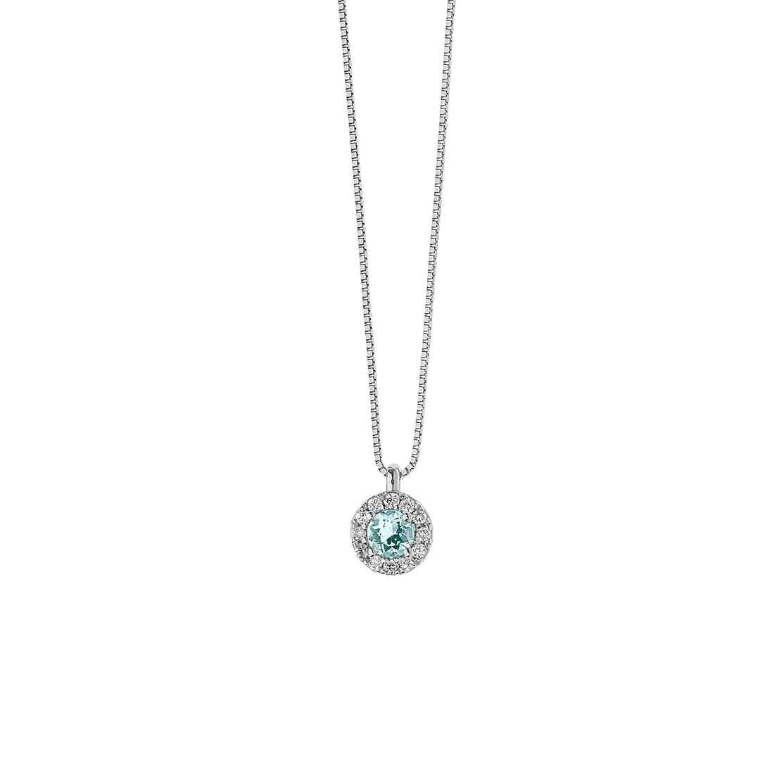 Runde Comete-Halskette aus Gold, Diamanten und Aquamarin GLQ262