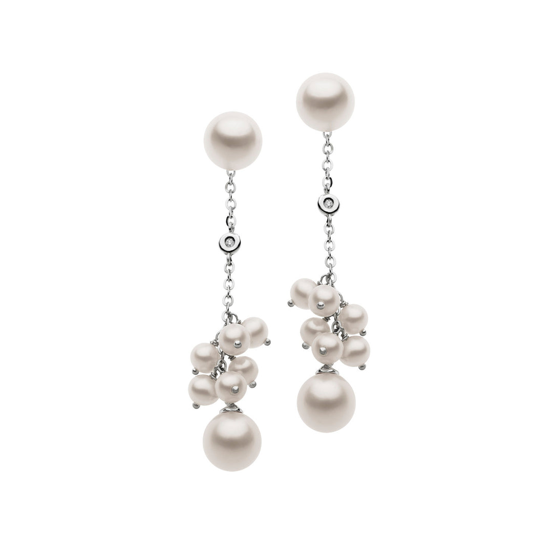 Comete Hanger oorbellen met parels en diamanten in wit goud ORP591