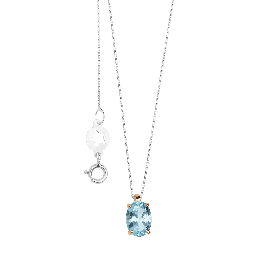 Comete ketting in rosé goud met ovale blauwe topaas GLB1644