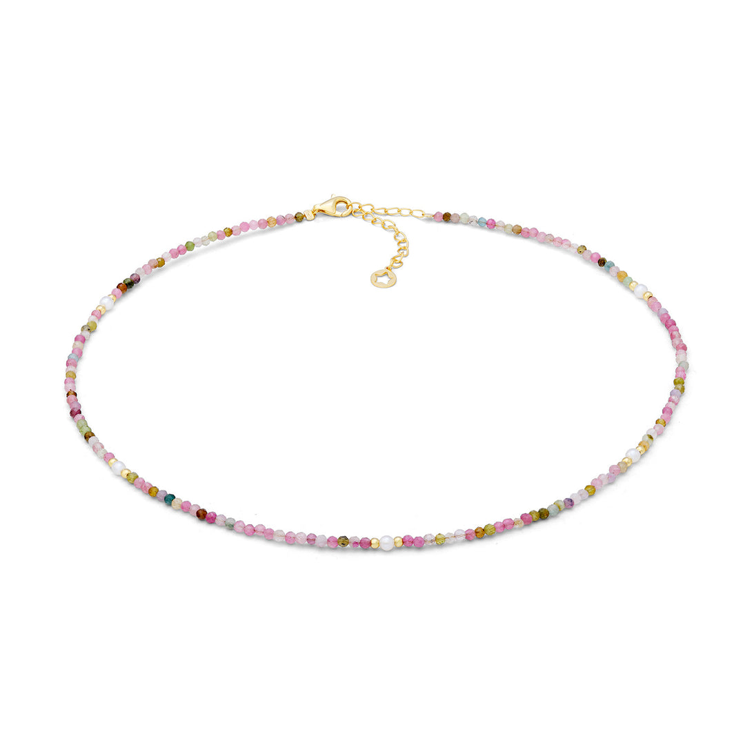 Comete-Halskette aus goldenem 925‰-Silber mit mehrfarbigem Turmalin und Perlen GLA289