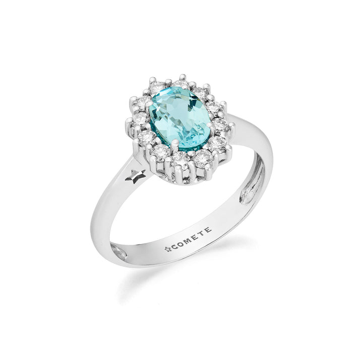 Comete-Goldring mit Diamanten und ovalem Aquamarin ANQ362