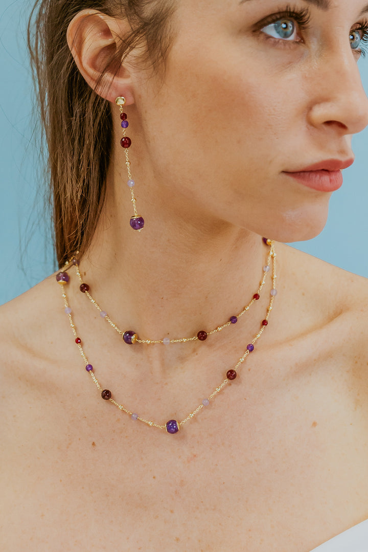 Comete 925‰ Silver Necklace with colored Amethyst, Agate and Jade GLA269
