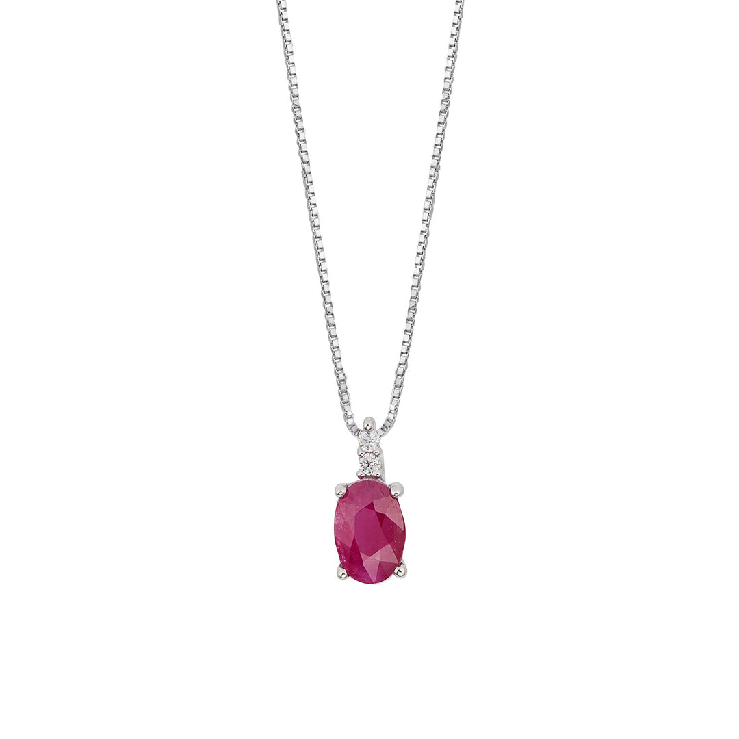 Comete ketting goud en witte diamanten, ovale robijn GLB1657