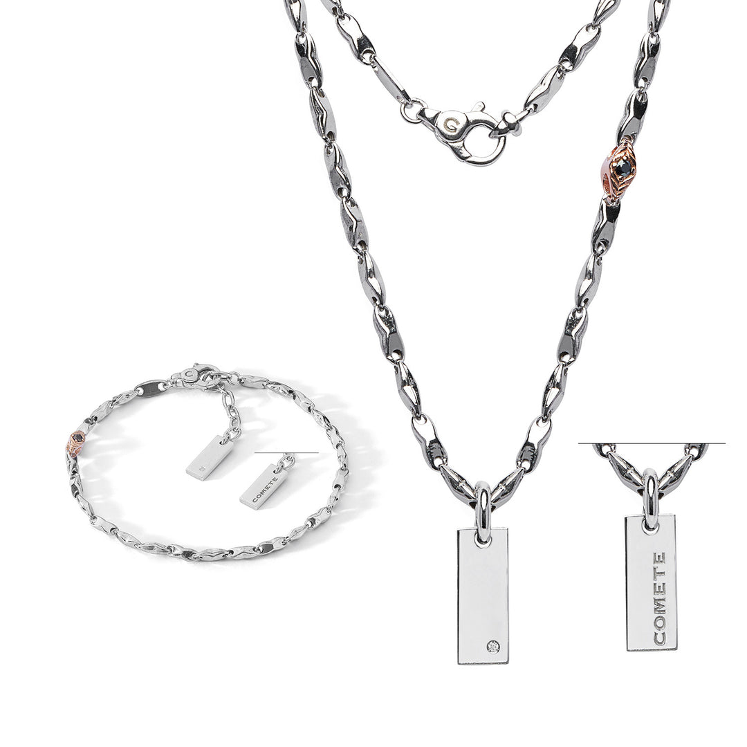 Comete armband en ketting in glanzend en rosé zilver, diamant en zwarte spinels KIT7501258
