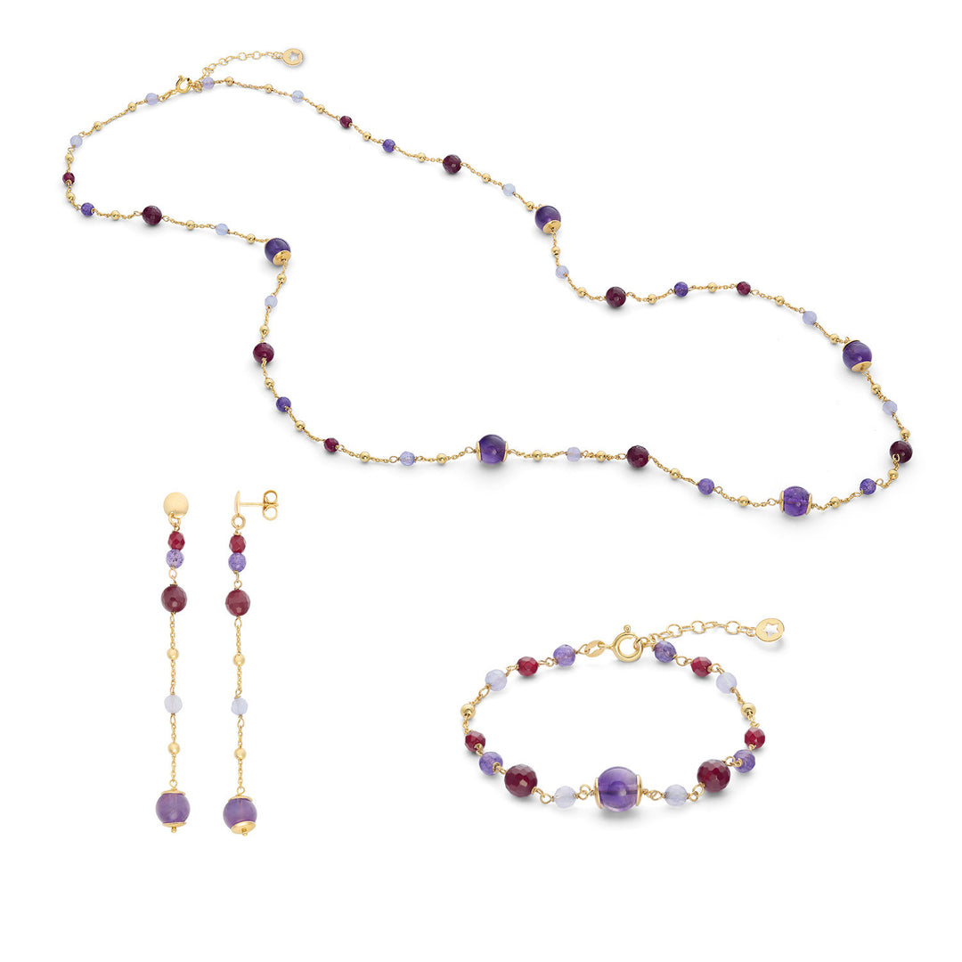 Comete Armband, Halskette und Ohrringe 925‰ Silber mit farbigem Amethyst, Achat und Jade KIT269219270