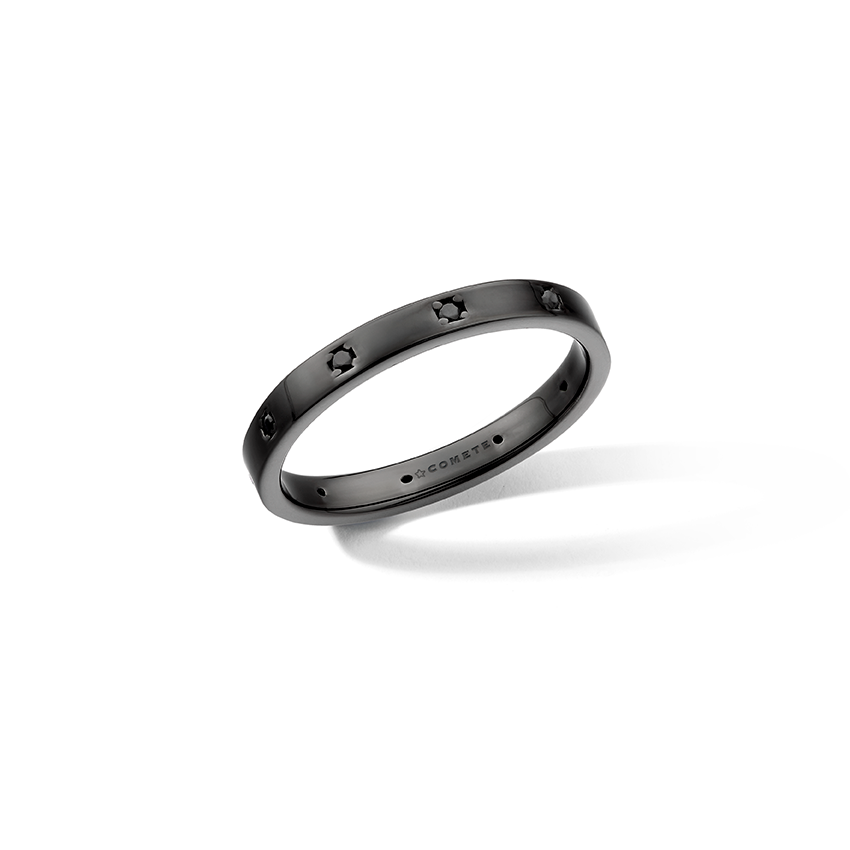 Comete Ring in 925‰ ruthenium silver, black zircons UAN131M11