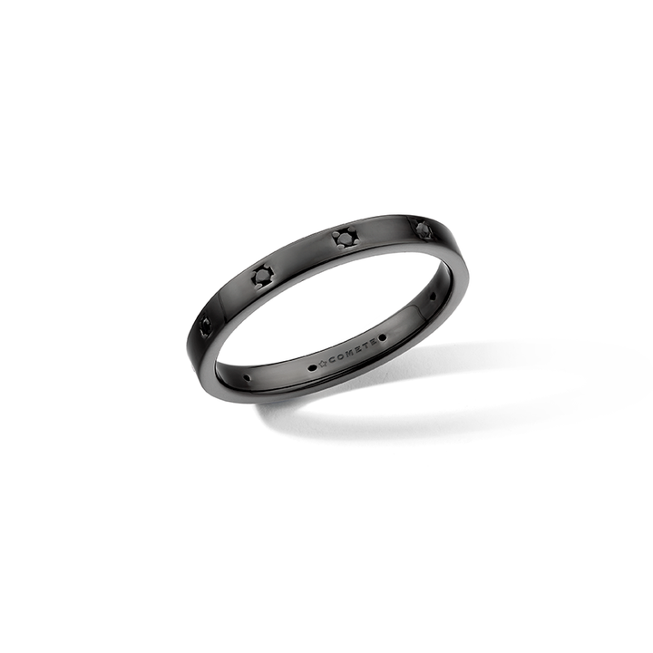 Comete Ring in 925‰ ruthenium silver, black zircons UAN131M11