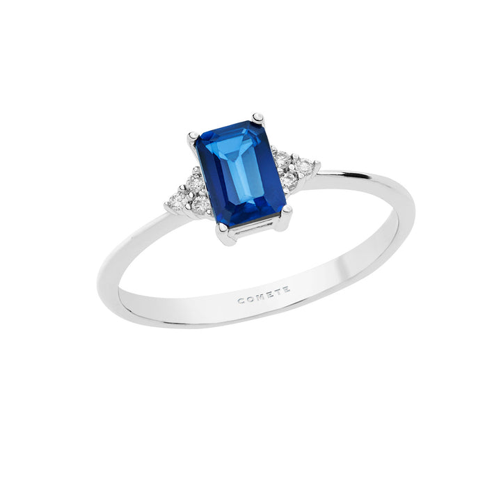 Comete Gold Ring with Diamonds and Octagonal Blue Sapphire ANB2356