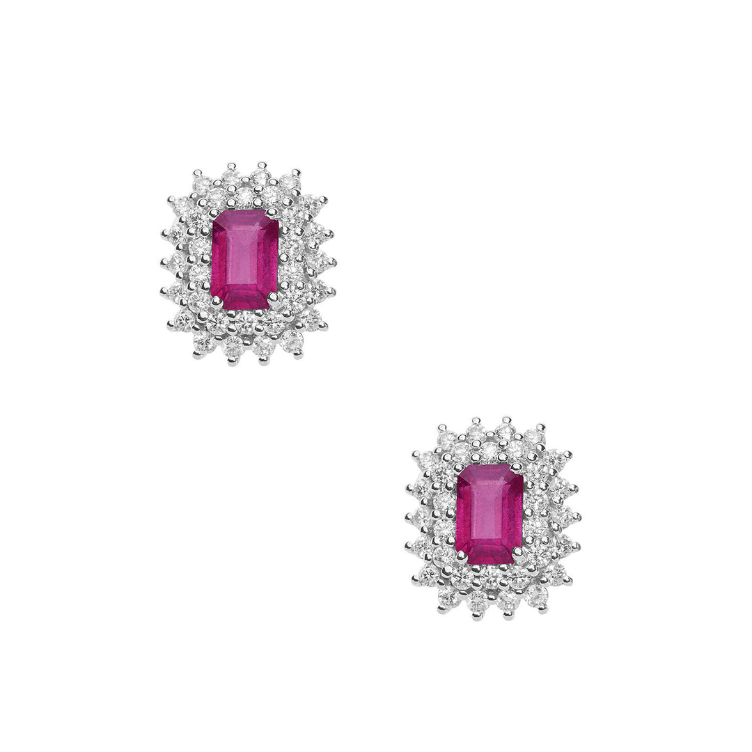Comete Gold Earrings with Diamonds and Octagonal Rubies ORB1059