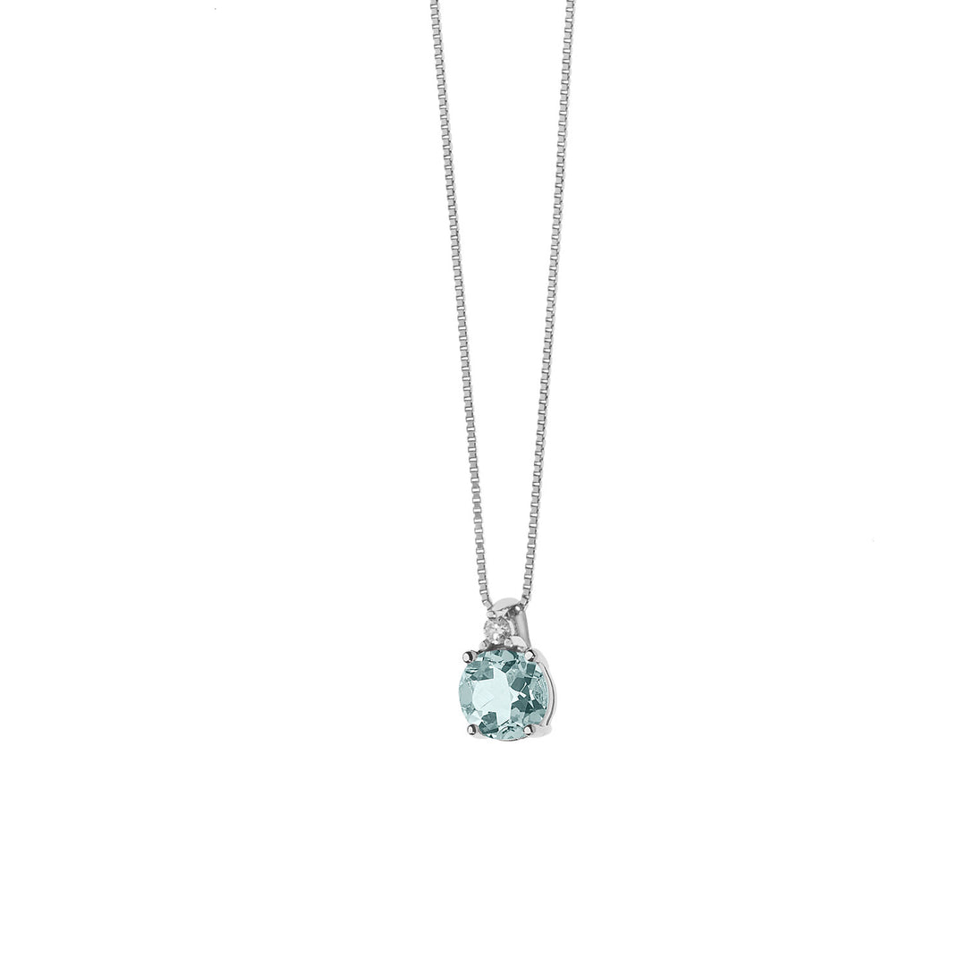 Comete ketting in goud, diamanten en rond aquamarijn GLB1383