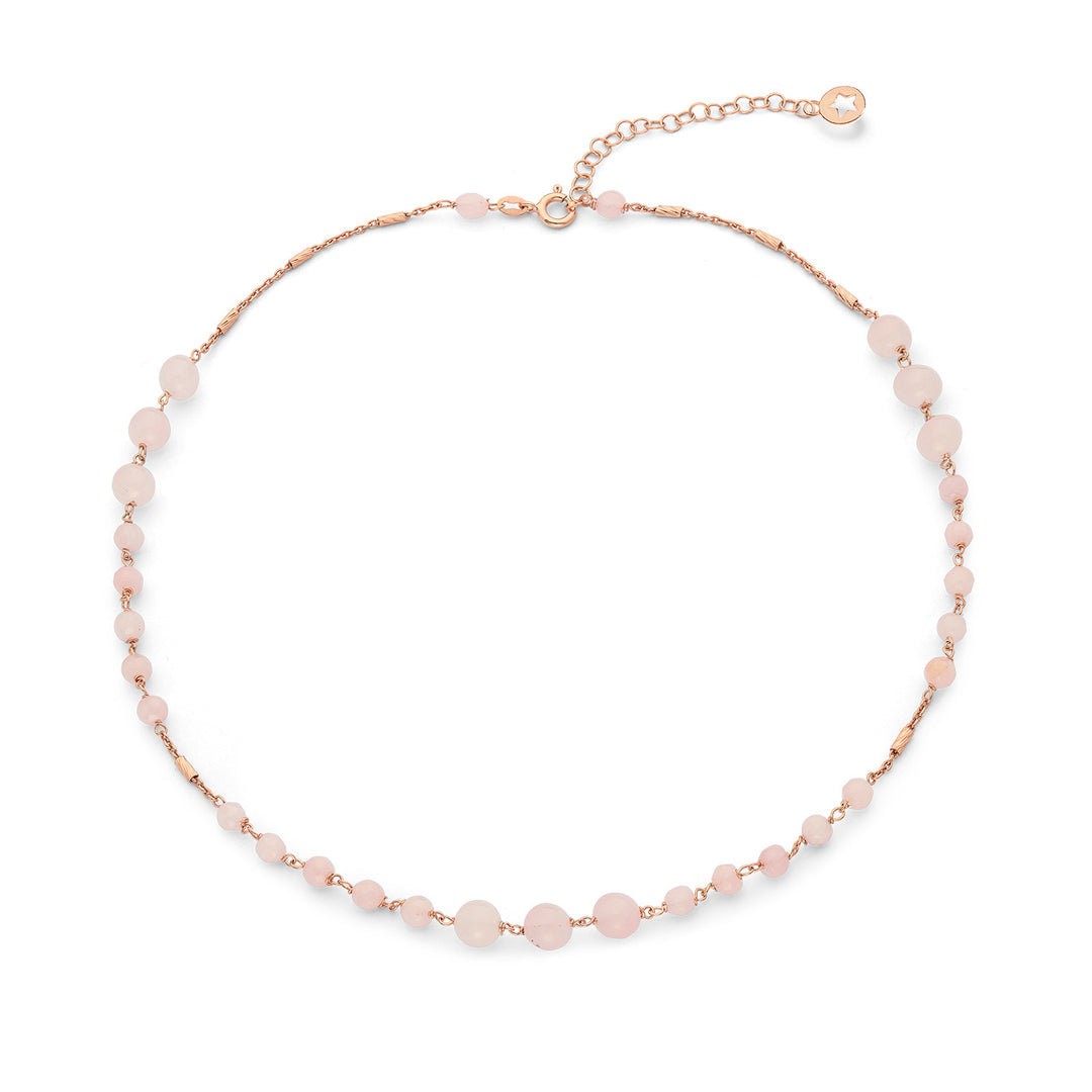 Comete Necklace 925‰ Silver with Rose Quartz and colored Jade GLA279