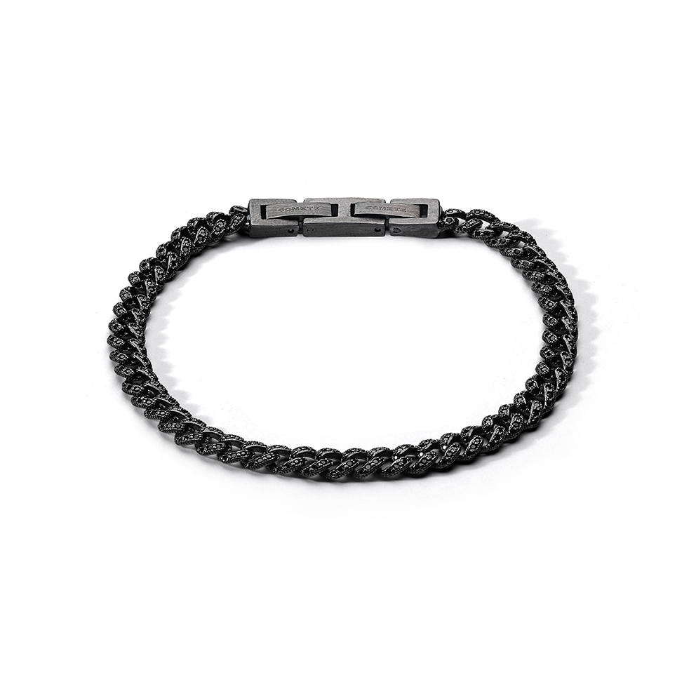 Comete Bracelet in 925‰ ruthenium silver, black PVD steel, black zircons UBR1291M20