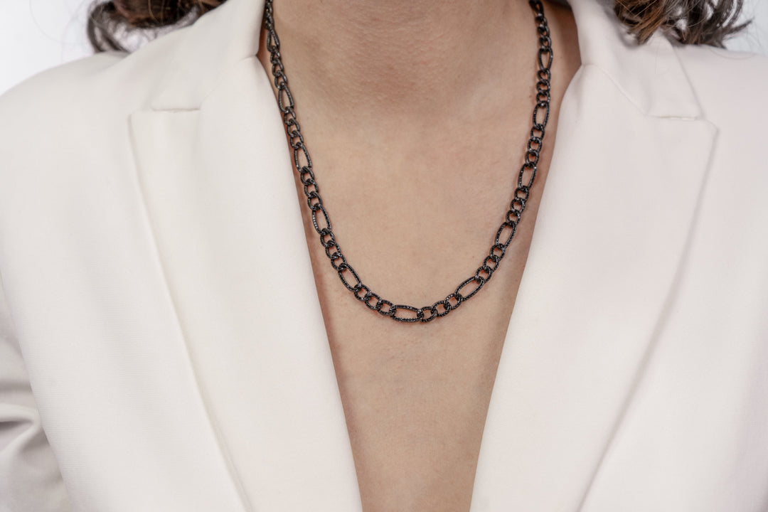 Comete Necklace in 925‰ ruthenium silver, black zircons UGL765