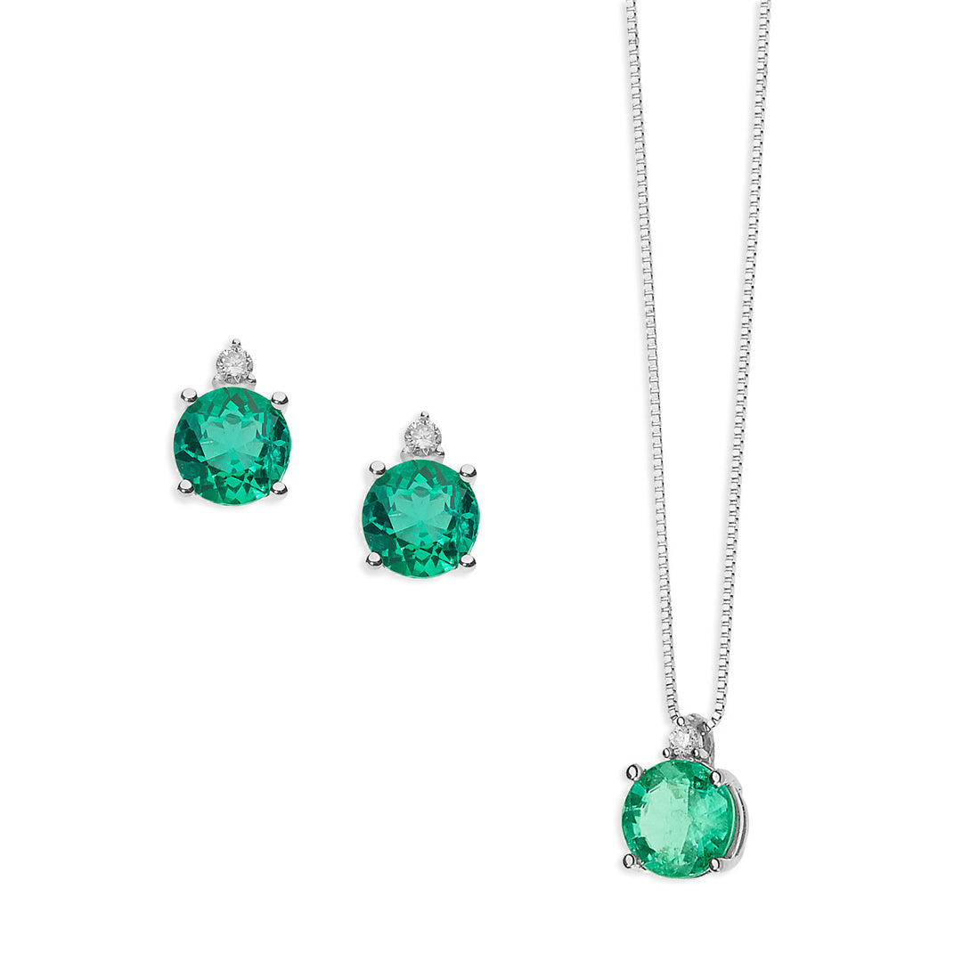 Comete Halskette und Ohrringe Story of Light in Gold, Diamanten und rundem Smaragd KIT1382881