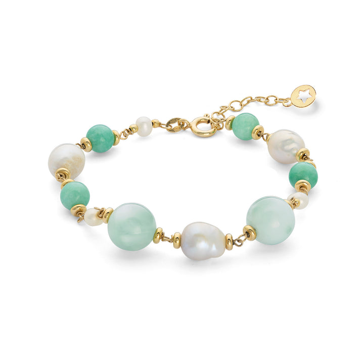 Comete Bracelet 925‰ Silver with Acquadolce Pearls, colored Jade, Angelite BRA279