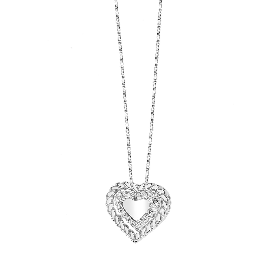 Comete Halsketting in witgoud met dubbel hart en diamanten GLB1367