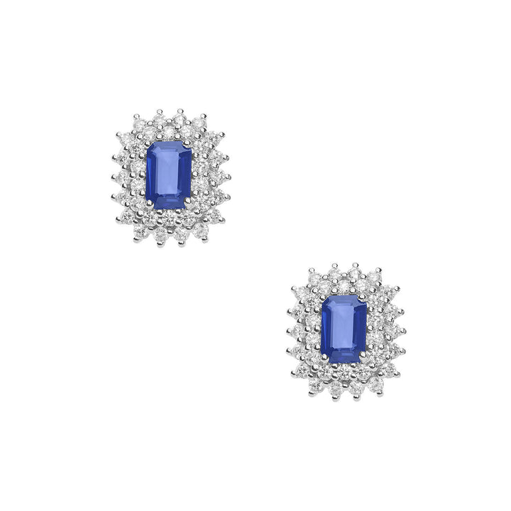 Comete Gold Earrings with Octagonal Diamonds and Sapphires ORB1058